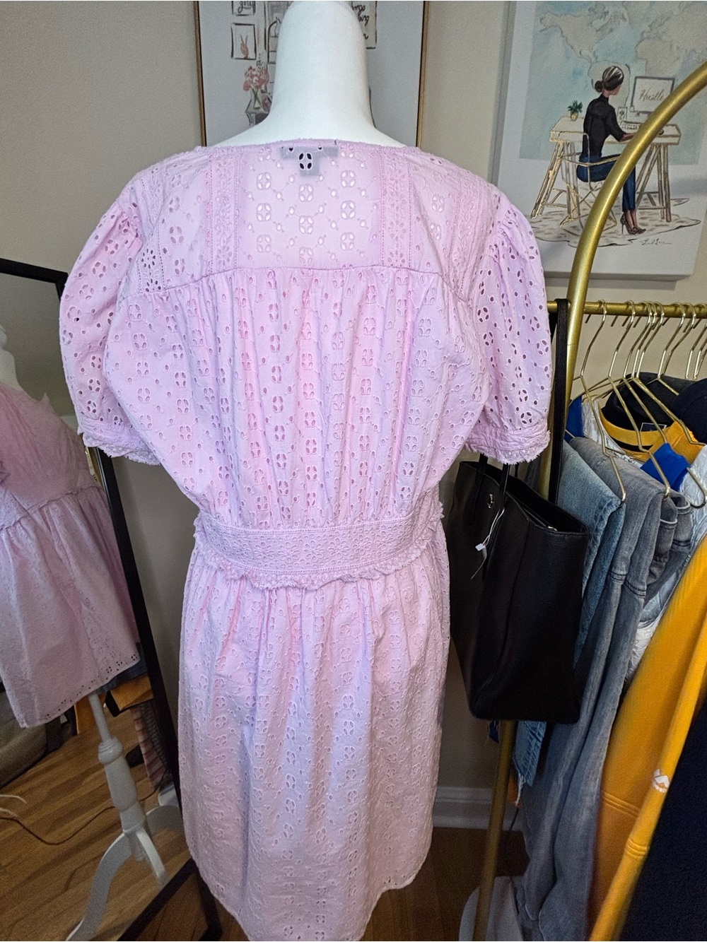 J. Crew Pink puff sleeve eyelet mini dress size 14 100%Cotton - Picture 3 of 9